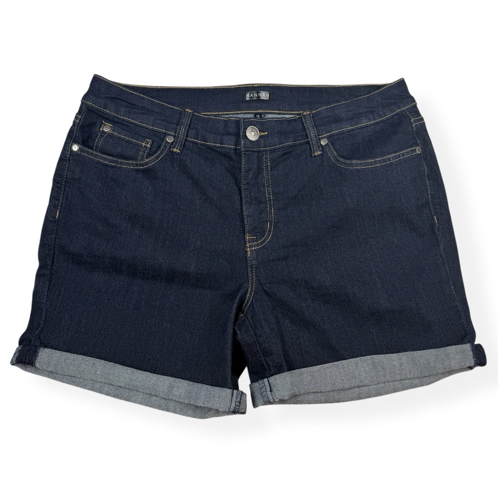 Hannah Denim Shorts Womens 12 Mid Rise Cuffed Medium Wash‎ Blue Stretch